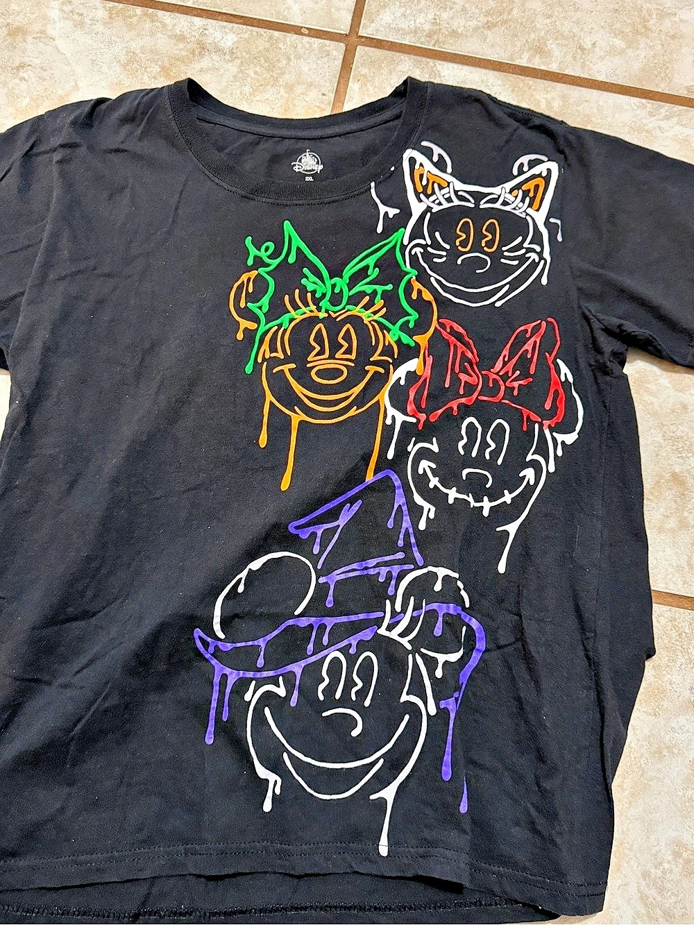 Disney Parks Mickey and Minnie Mouse Neon Halloween Drip T-Shirt 2XL